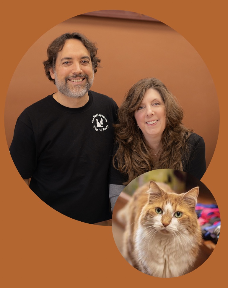 John and Beth LeBert with Dexter the shop kittie